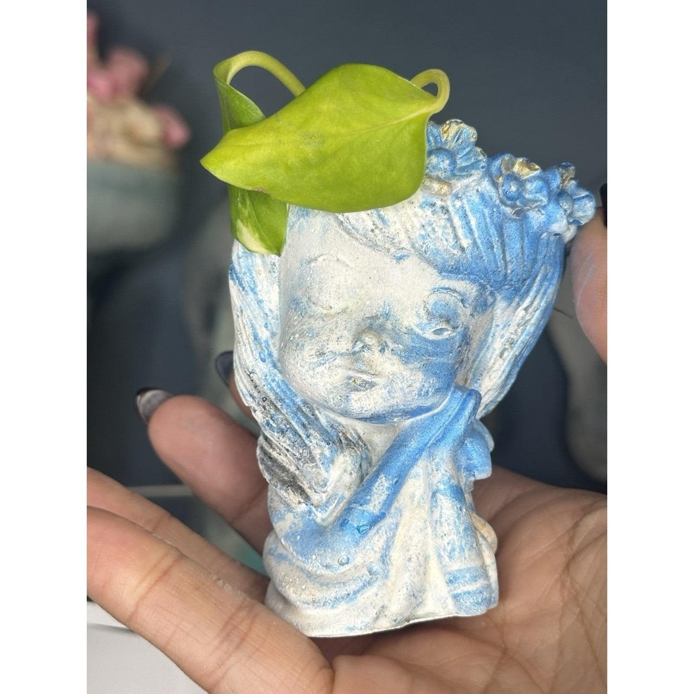 2 Little Girl Concrete Pot Baby BlueHandmade Cement Succulent Plant Pot